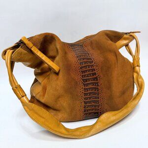Vintage Sabrina Scala Suede Leather Hobo Bag – Textured Animal Detail – Retro